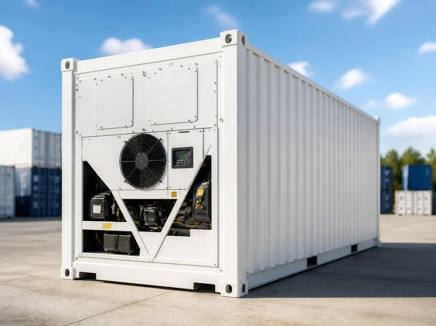 Container refrigerado (Reefer) blanco con equipo de frío
